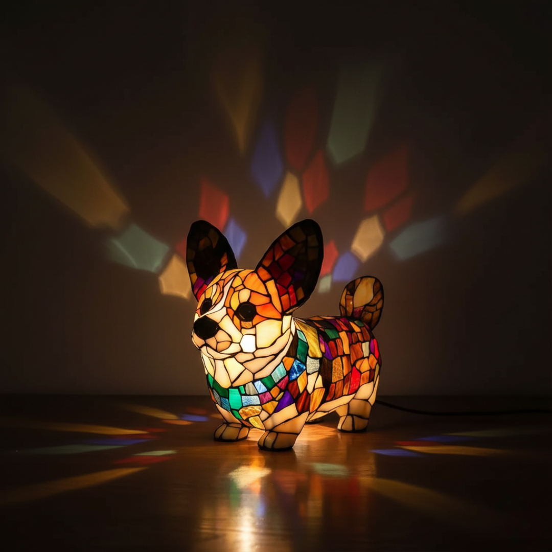 Corgi Puppy Stained Glass Lamp