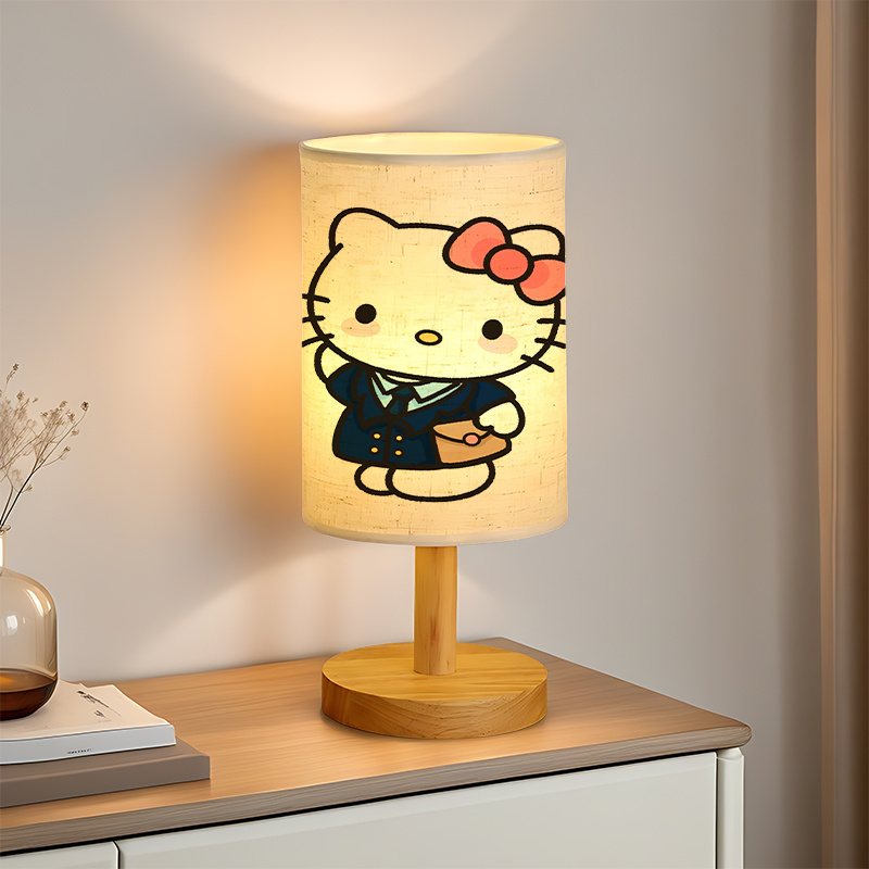 A Modern USB-powered Sanrio Linen Table Lamp Featuring Creative Sanrio Patterns.