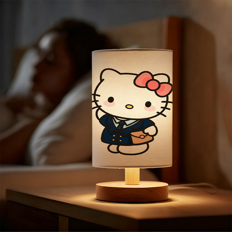 A Modern USB-powered Sanrio Linen Table Lamp Featuring Creative Sanrio Patterns.