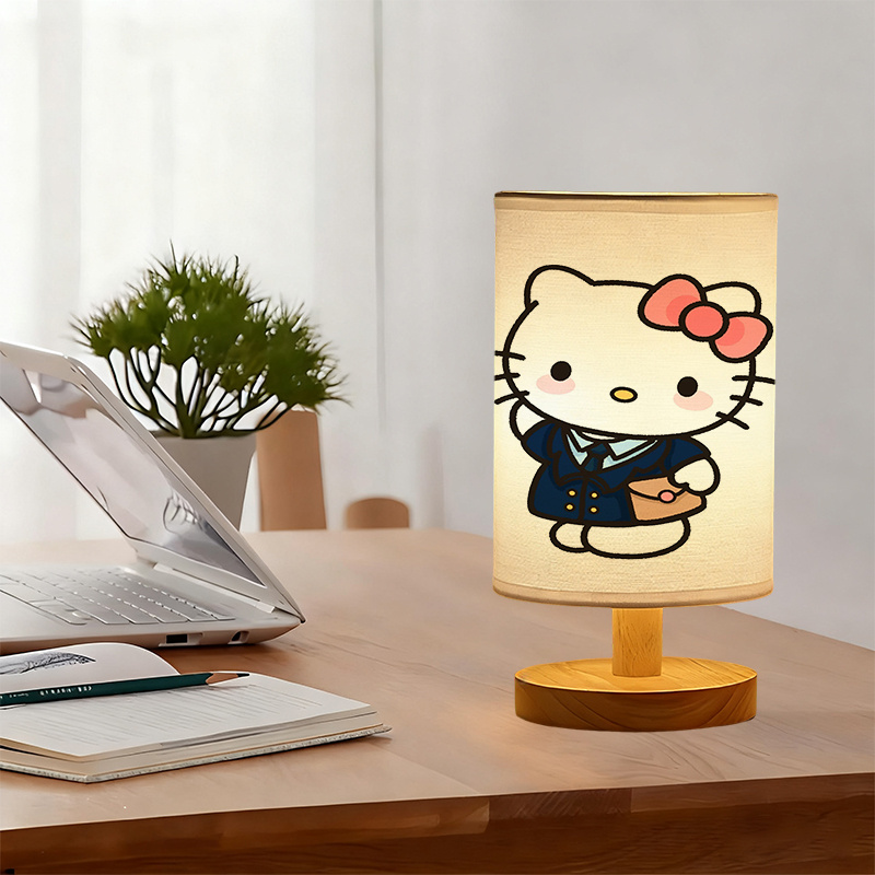 A Modern USB-powered Sanrio Linen Table Lamp Featuring Creative Sanrio Patterns.
