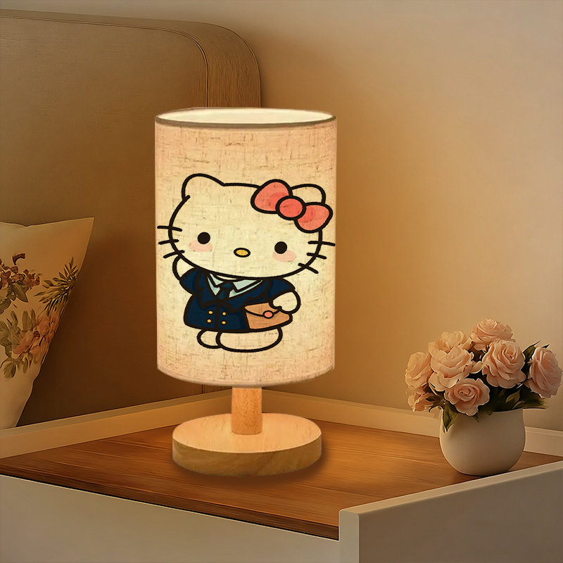 A Modern USB-powered Sanrio Linen Table Lamp Featuring Creative Sanrio Patterns.