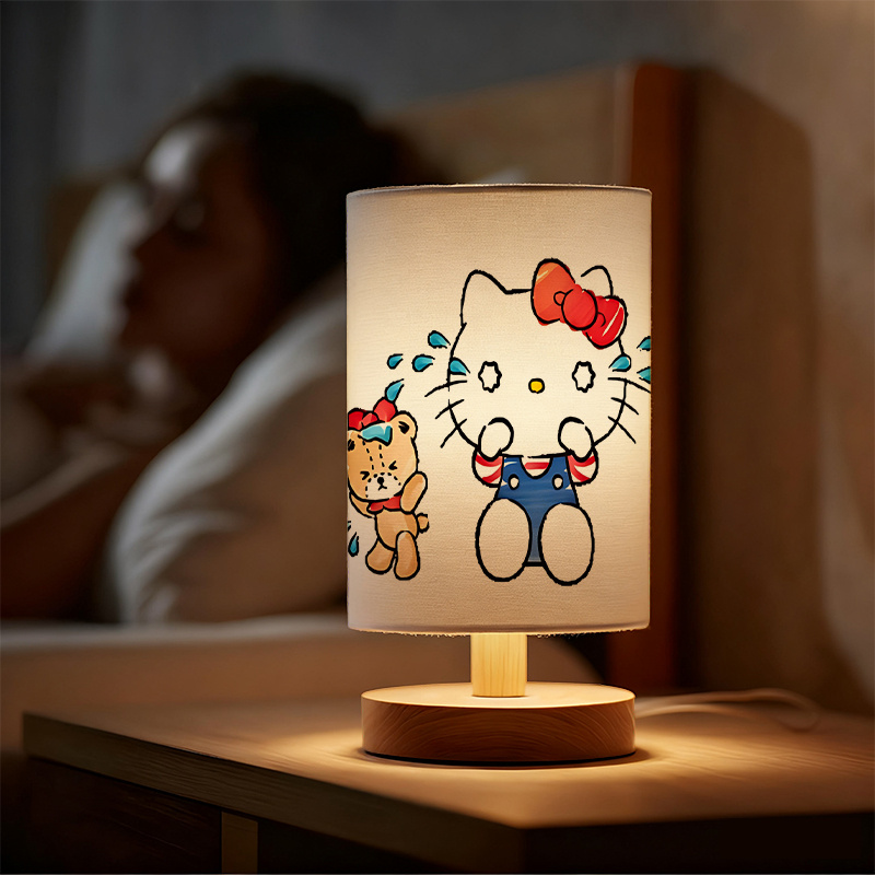 A modern Sanrio USB-powered linen lamp with a creative design, featuring Sanrio patterns