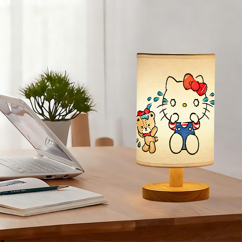 A modern Sanrio USB-powered linen lamp with a creative design, featuring Sanrio patterns