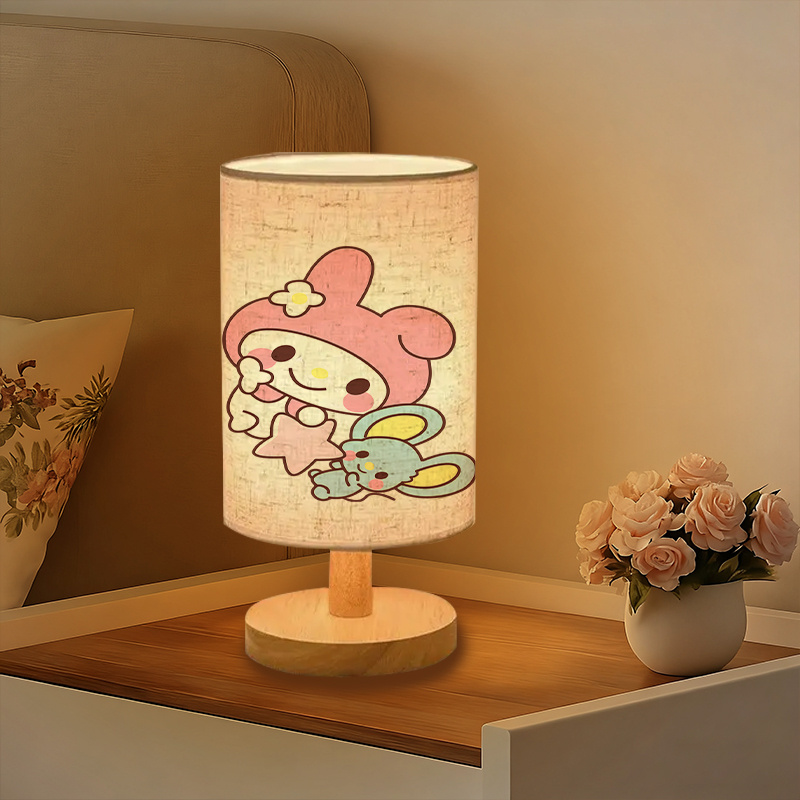 A modern USB-powered Sanrio linen table lamp featuring creative Sanrio patterns