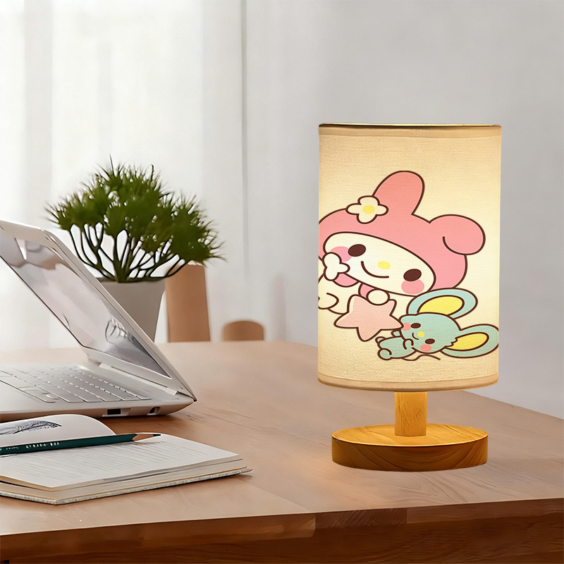 A modern USB-powered Sanrio linen table lamp featuring creative Sanrio patterns