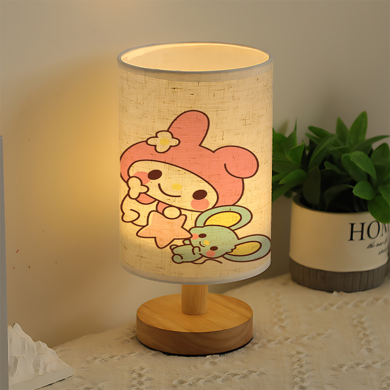 A modern USB-powered Sanrio linen table lamp featuring creative Sanrio patterns