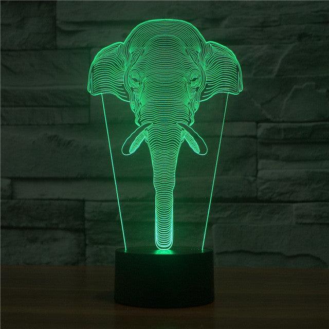 Realistic Elephant Head Bust 3D Optical Illusion Lamp - 3D Optical Lamp