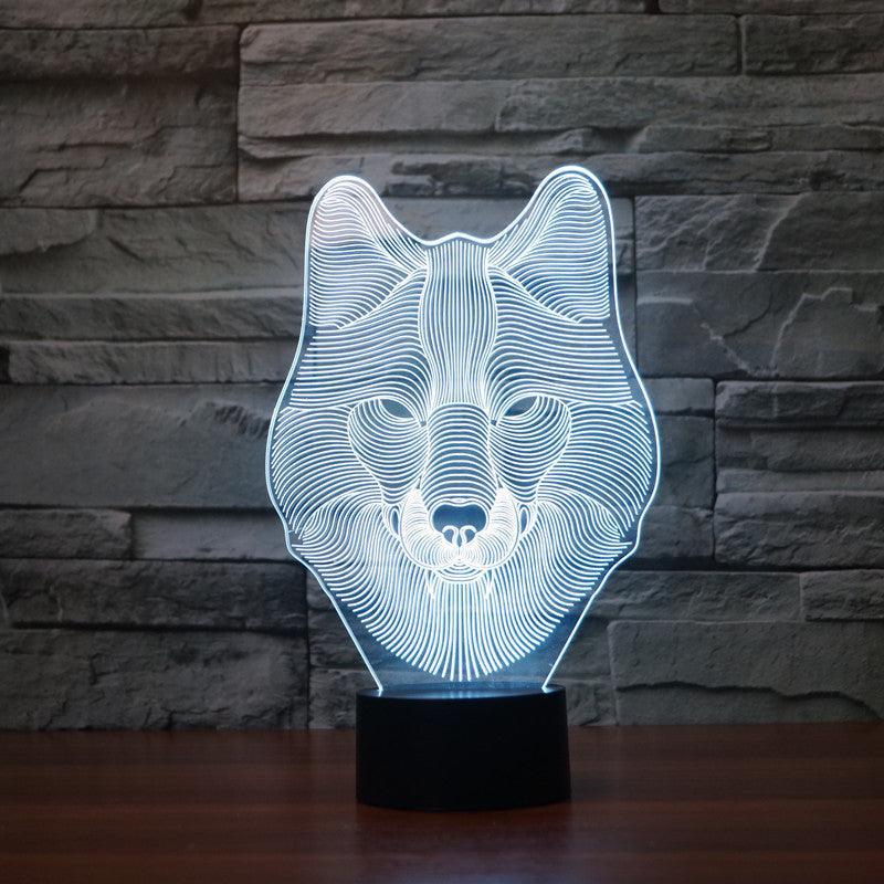 Stoic Wolf Head Bust 3D Optical Illusion Lamp - 3D Optical Lamp