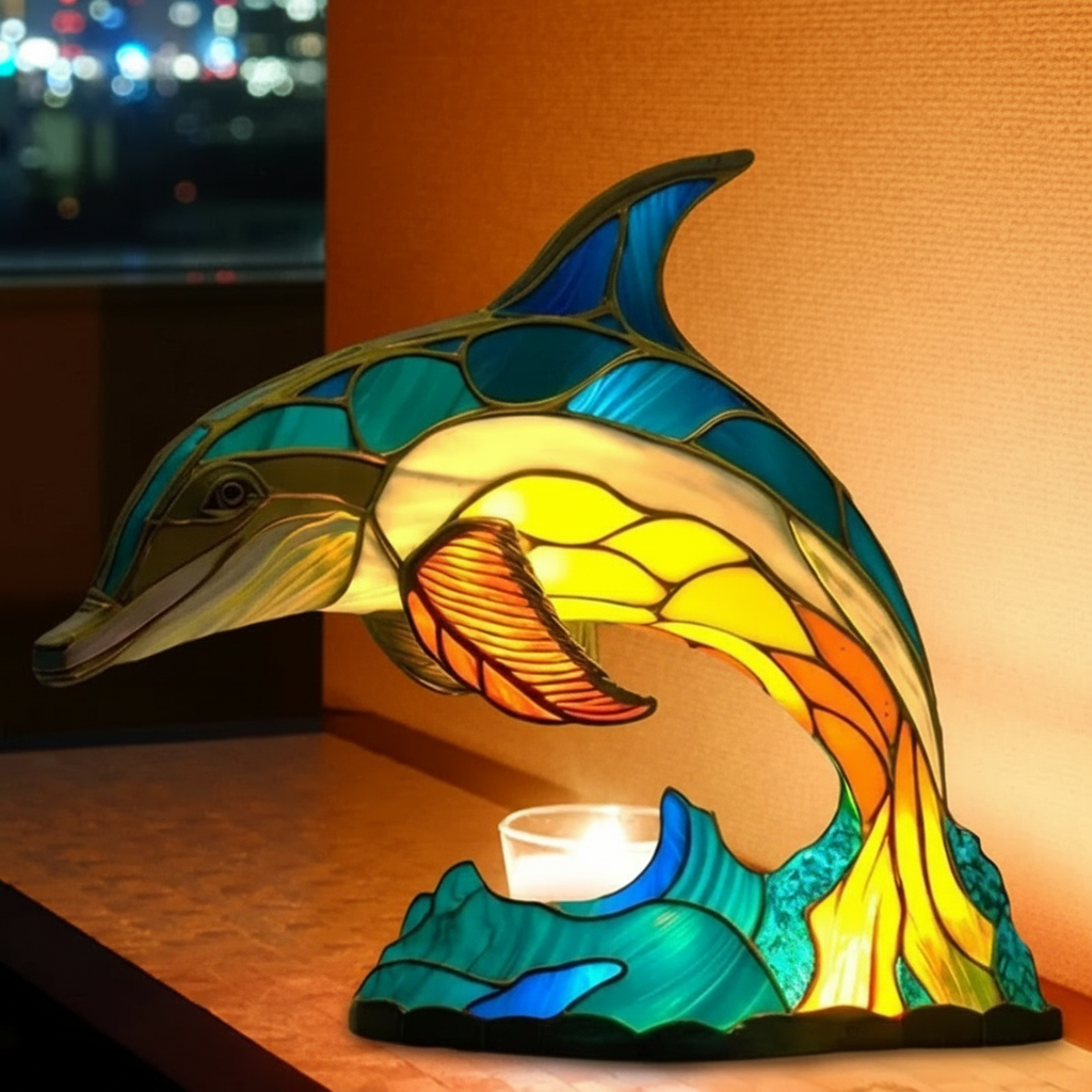 Animals Table Lamp Series Resin Stained Glass Desktop Decoration Light