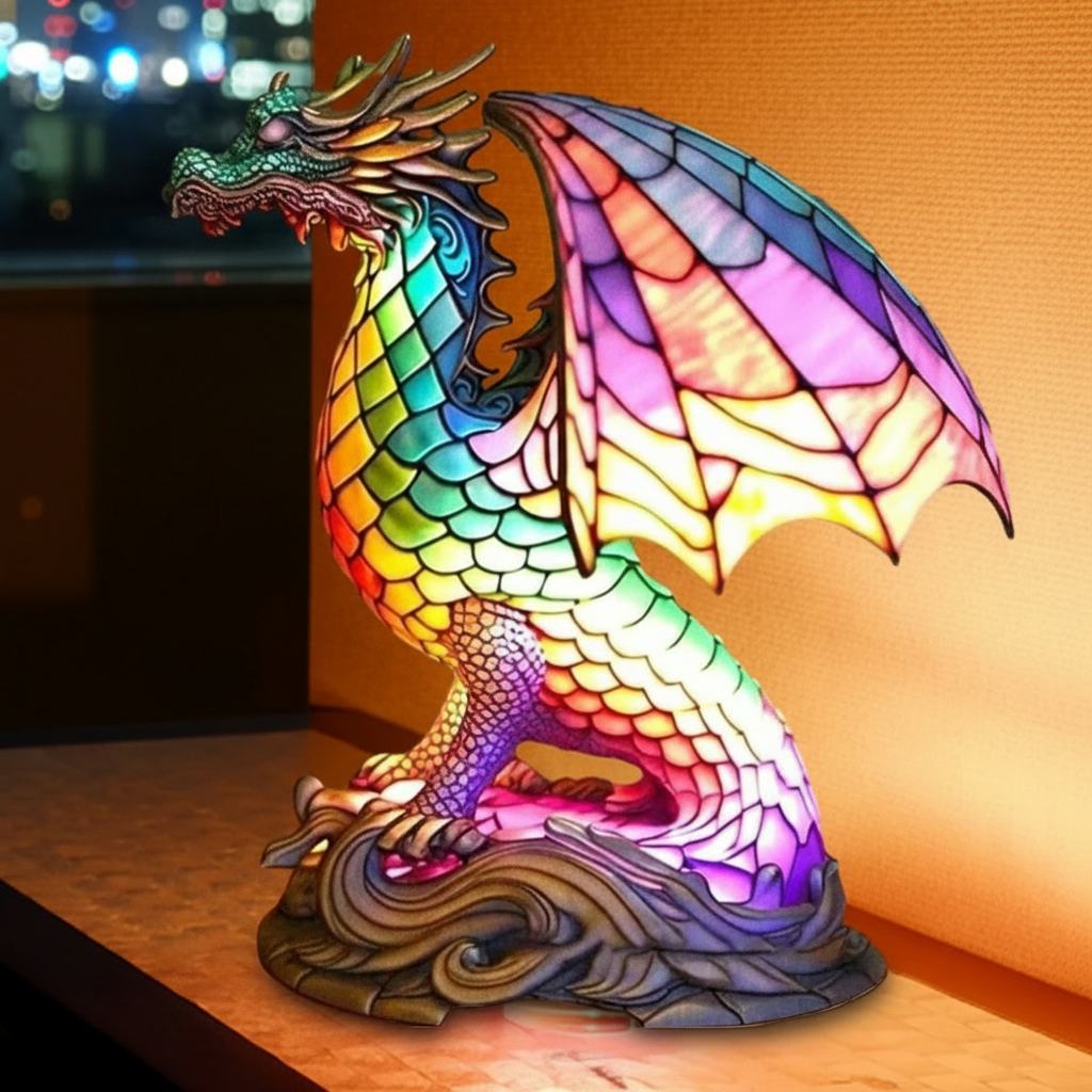 Dragon Animals Table Lamp Series Stained Glass Desktop Decoration Light