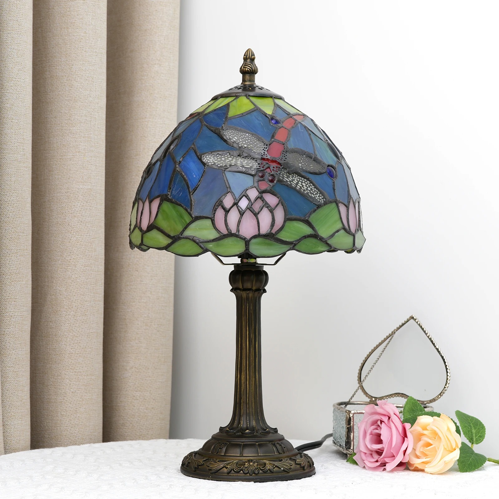 European Style Dragonfly Desk Table Stained Glass Lamp
