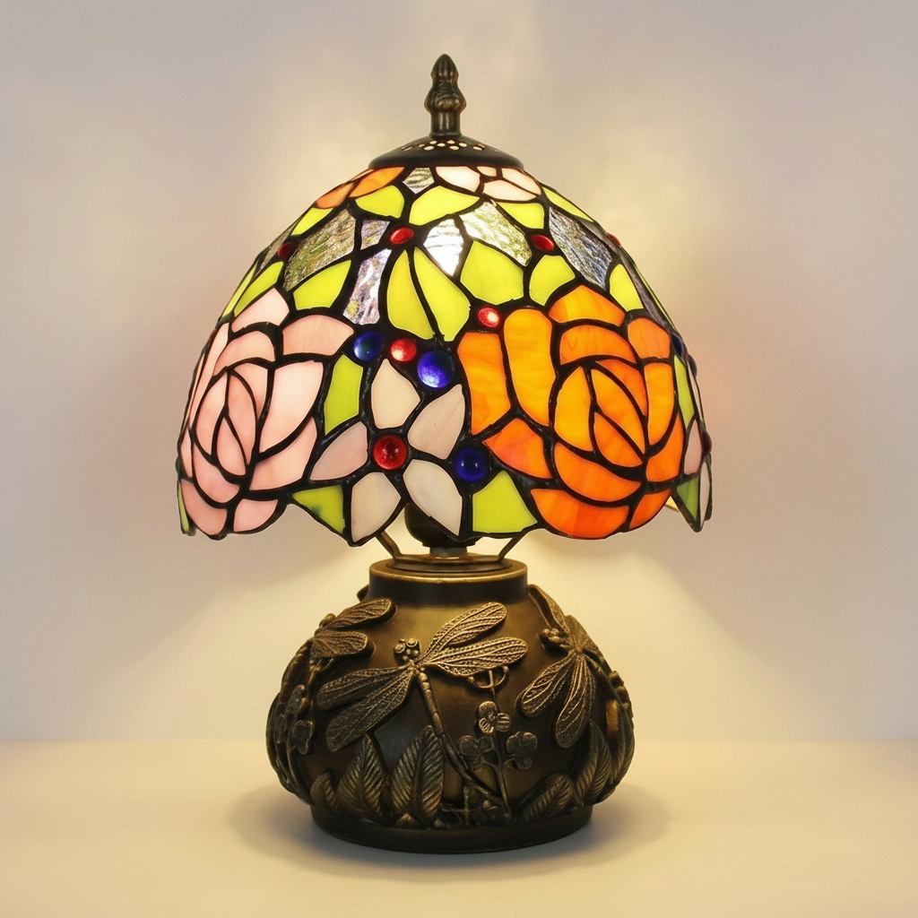 France Table Lamp 8 Inches Stained Glass Bedside Lamp 