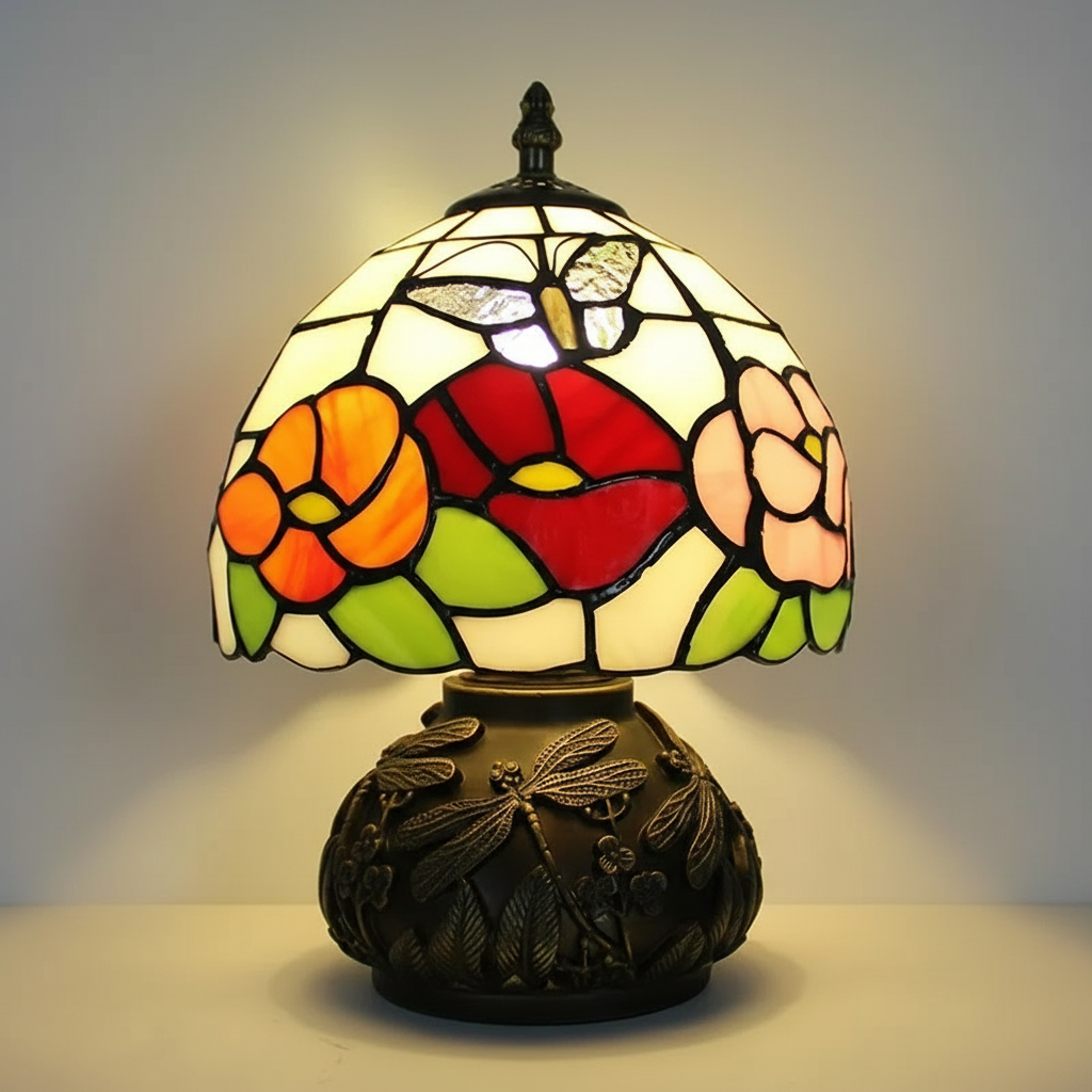 French Retro Style Table Lamp 8 Inches Stained Glass Bedside Lamp