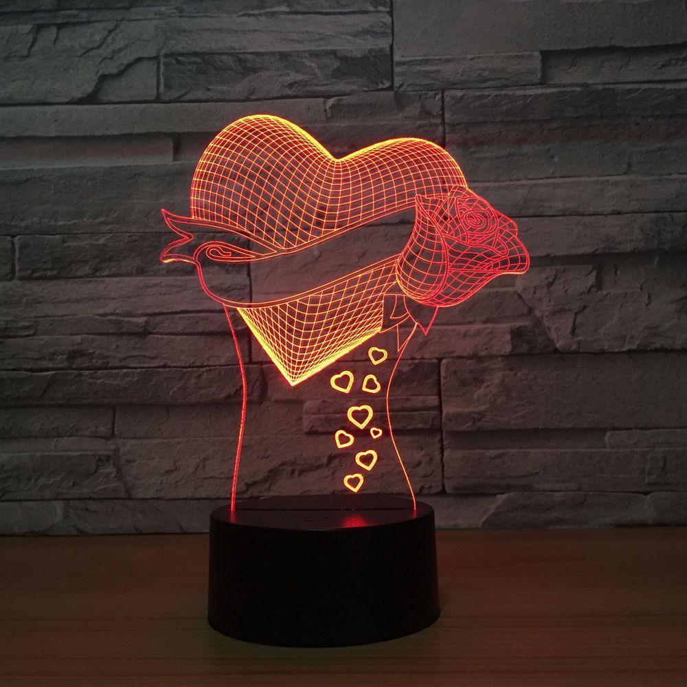 Heart Rose 3D Optical Illusion Lamp - 3D Optical Lamp