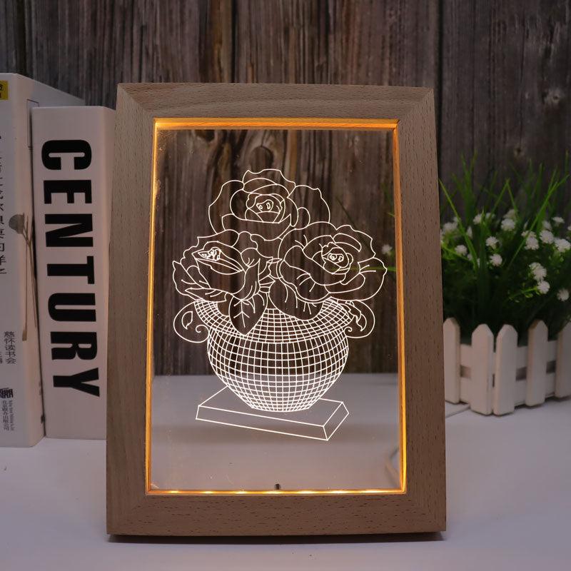3D Optical Illusion Lamp Roses Warm White-3D Optical Lamp