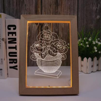Roses Warm White 3D Optical Illusion Lamp - 3D Optical Lamp