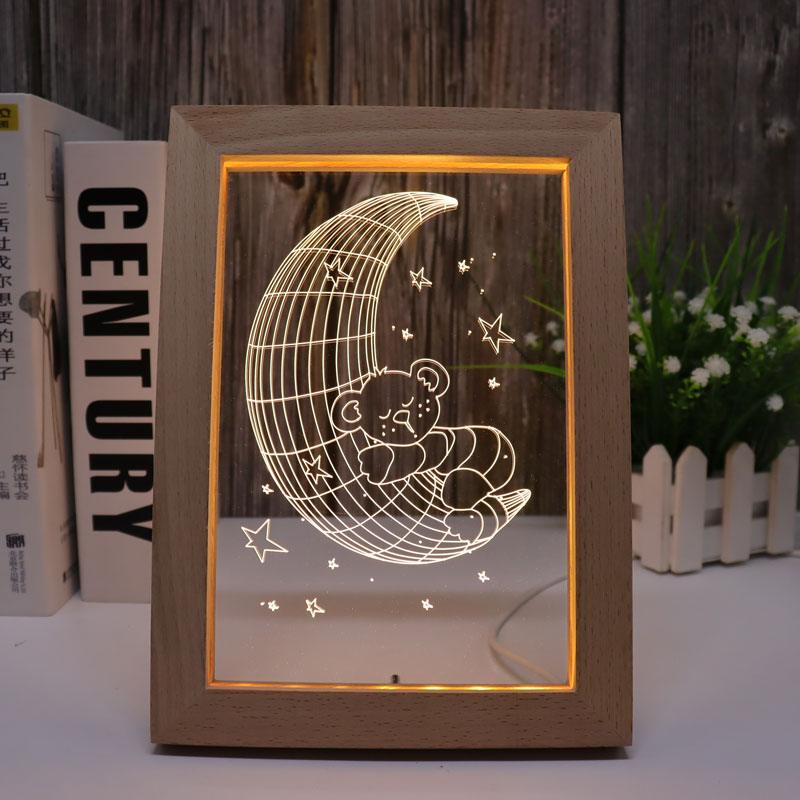 Warm White Bear Sleeping 3D Optical Illusion Lamp-3D Optical Lamp