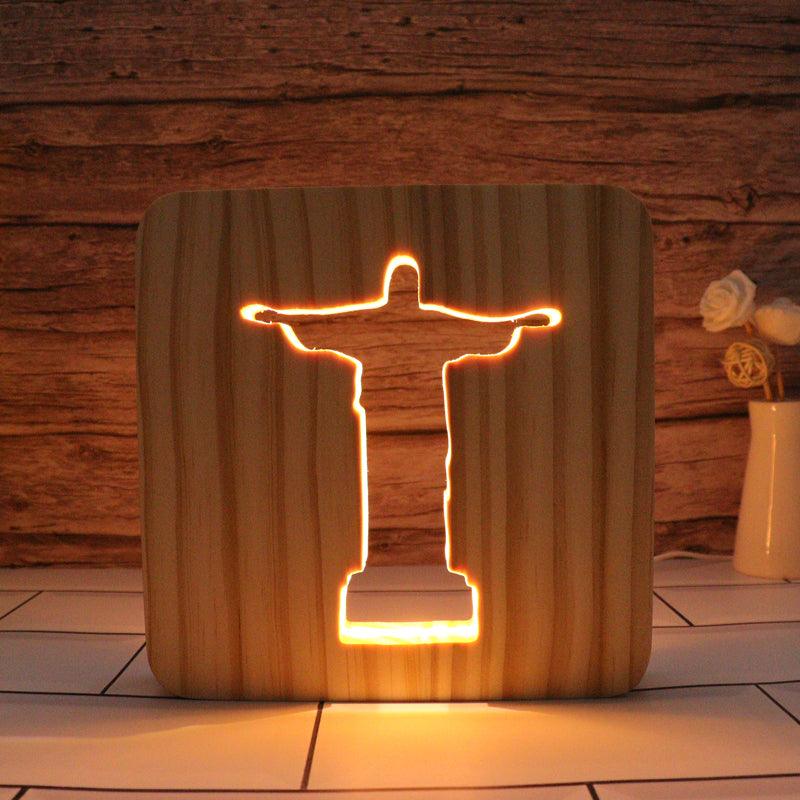 Jesus Hallow Carving Lamp with 3D Optical Illusion and Warm LED Light-3D Optical Lamp