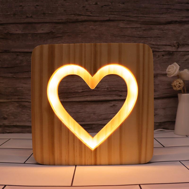 Heart Wooden Carving Lamp 3D Optical Illusion LED Light-3D Optical Lamp