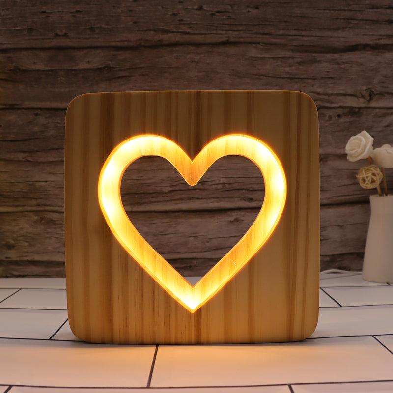 Heart Wooden Carving Lamp 3D Optical Illusion LED Light-3D Optical Lamp