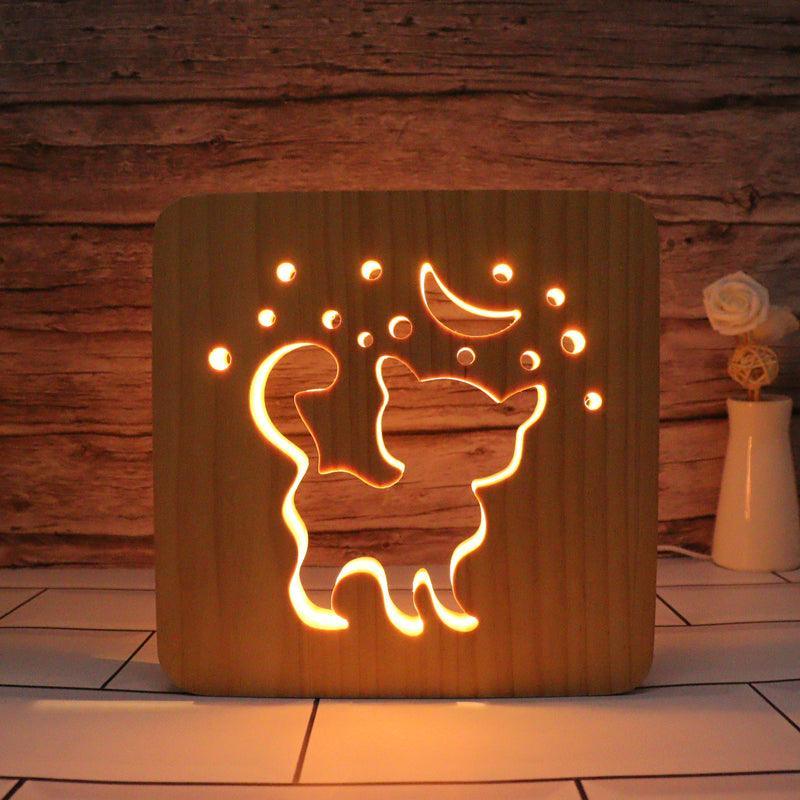 Cat At Night Hallow Carving Lamp - 3D Optical Lamp