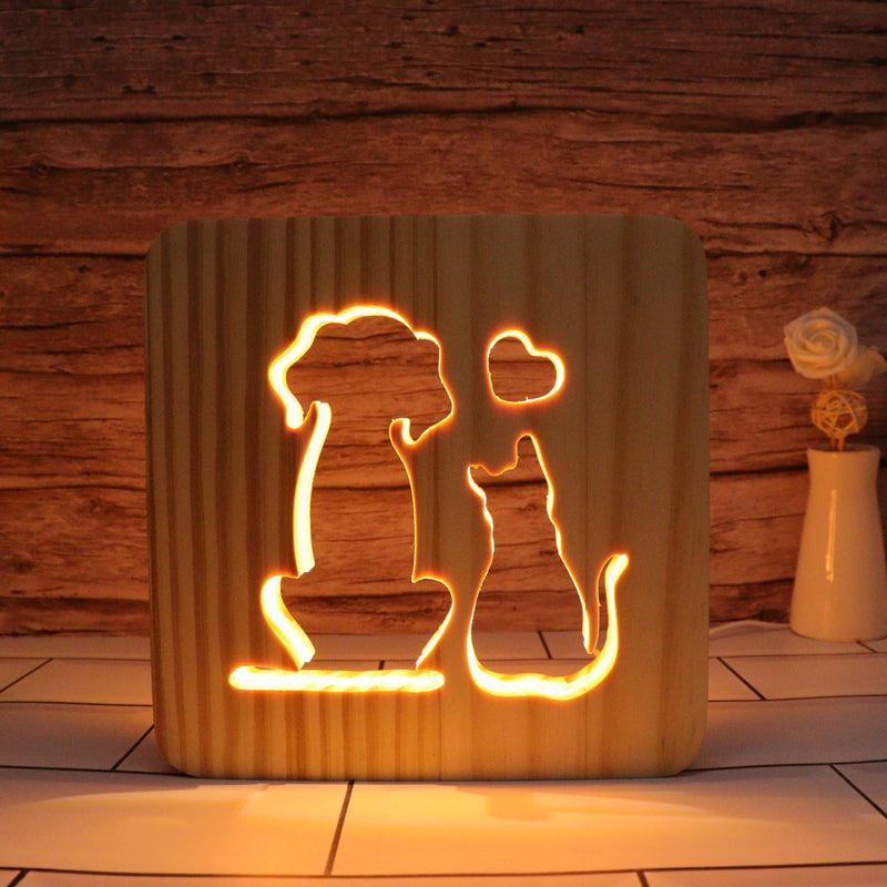 Dog & Cat Hallow Carving Lamp - 3D Optical Lamp