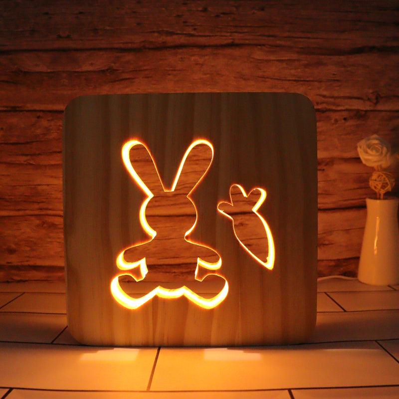 LED Bunny Hallow Carving Lamp and its glowing 3D etched light-3D Optical Lamp