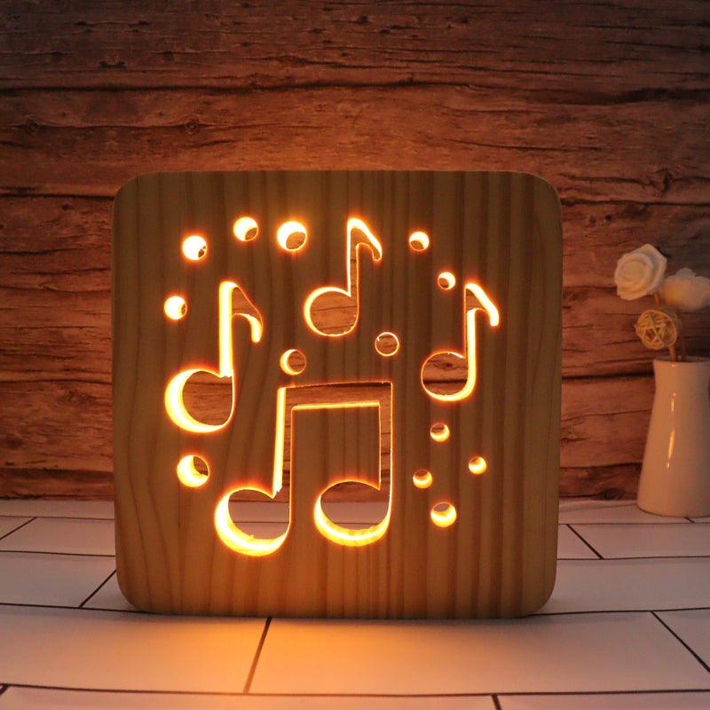 Musical Notes Hallow Carving Lamp blends glowing wood design-3D Optical Lamp