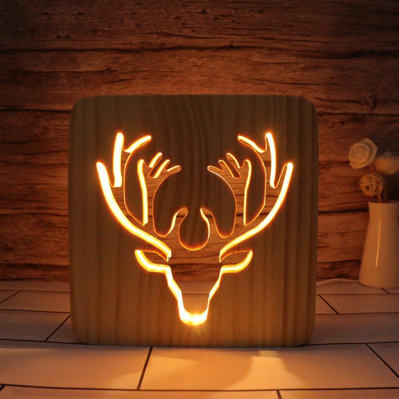 Reindeer Head Hallow Carving Lamp and its 3D illusion glow-3D Optical Lamp