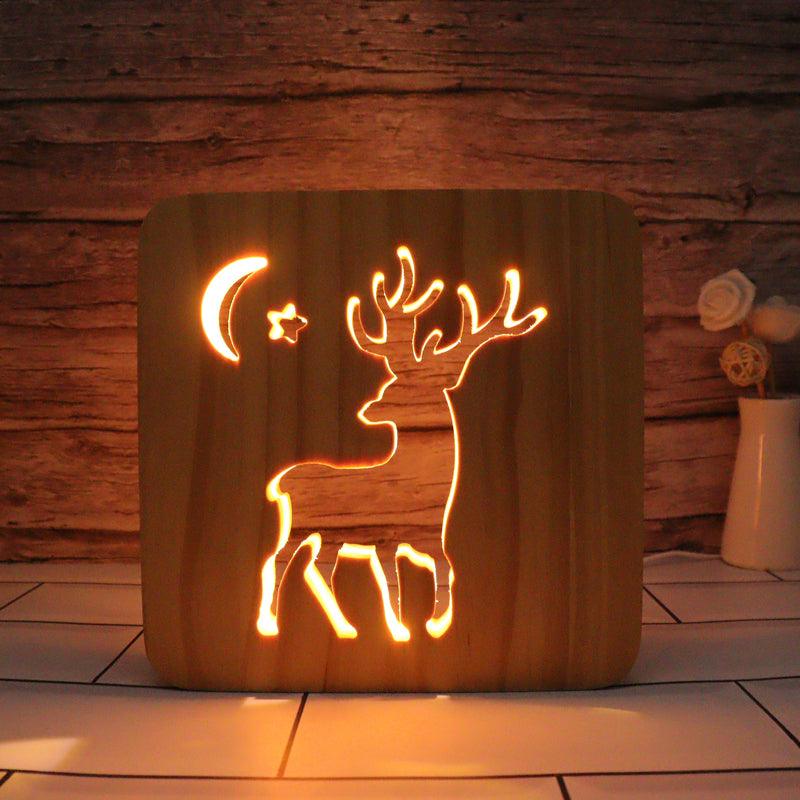 Reindeer At Night Hallow Carving Lamp blends warm LED ligh-3D Optical Lamp