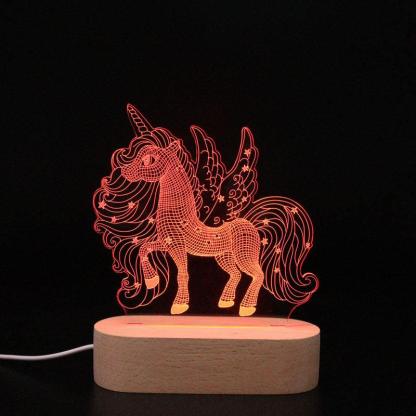 Unicorn 3D Optical Illusion Lamp Oval Wooden Base Child Birthday Gift Room Decor - 3D Optical Lamp
