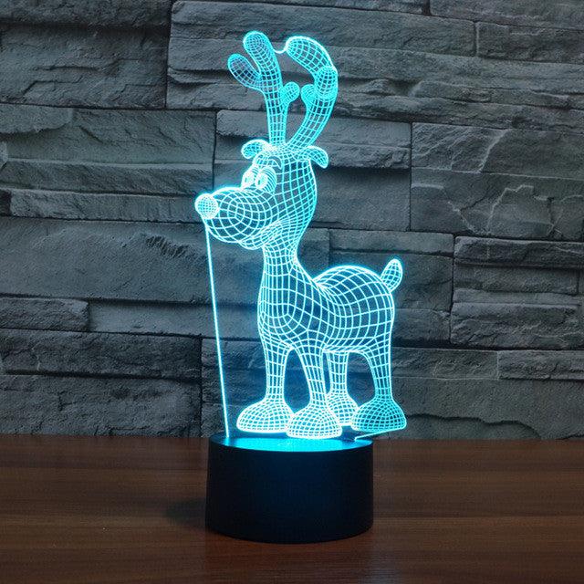 Cartoony Reindeer 3D Optical Illusion Lamp - 3D Optical Lamp