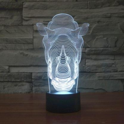 Realistic Rhinoceros Head Bust 3D Optical Illusion Lamp - 3D Optical Lamp