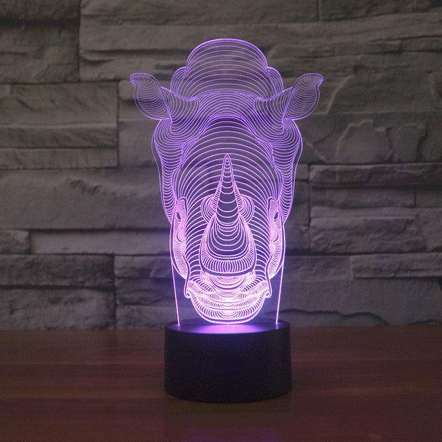 Realistic Rhinoceros Head Bust 3D Optical Illusion Lamp - 3D Optical Lamp