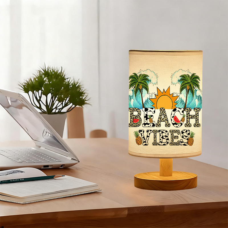 Modern USB-Powered Bedside Lamp with Tropical Beach Design - Table Light with Button Control,