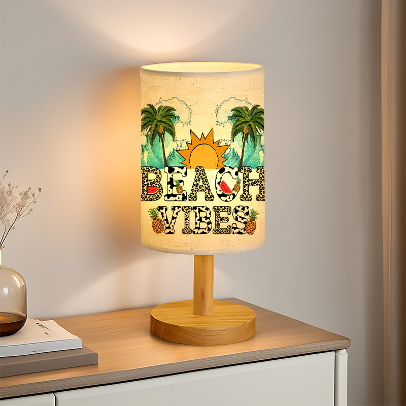 Modern USB-Powered Bedside Lamp with Tropical Beach Design - Table Light with Button Control,