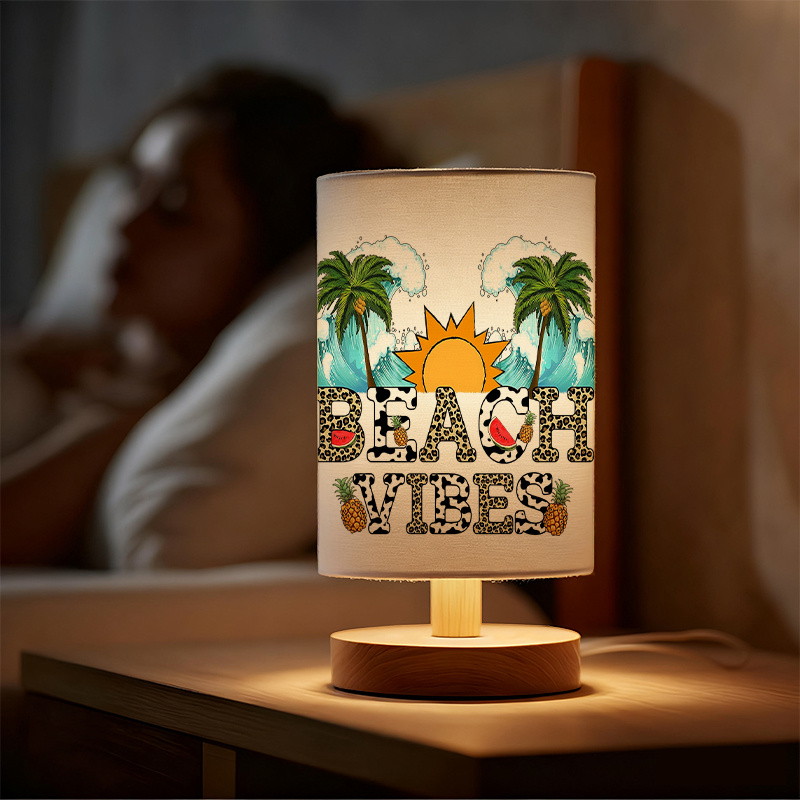 Modern USB-Powered Bedside Lamp with Tropical Beach Design - Table Light with Button Control,
