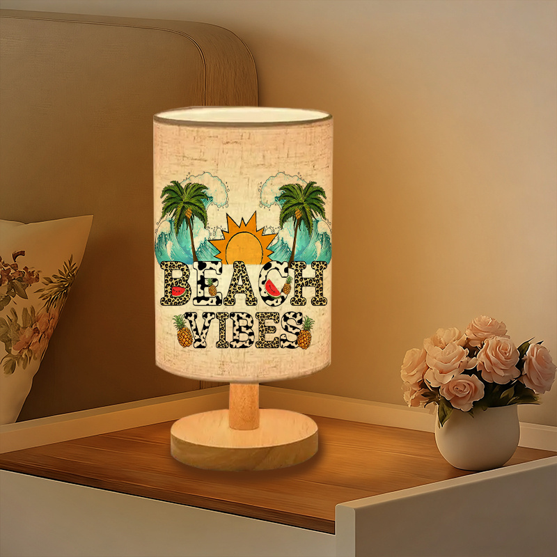 Modern USB-Powered Bedside Lamp with Tropical Beach Design - Table Light with Button Control,
