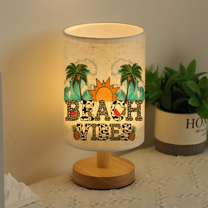 Modern USB-Powered Bedside Lamp with Tropical Beach Design - Table Light with Button Control,