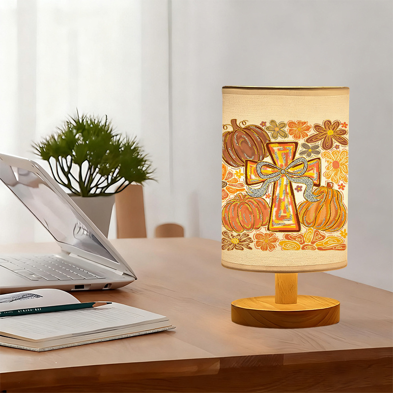 Modern USB-Powered Linen Table Lamp with Floral Pattern & Warm Light