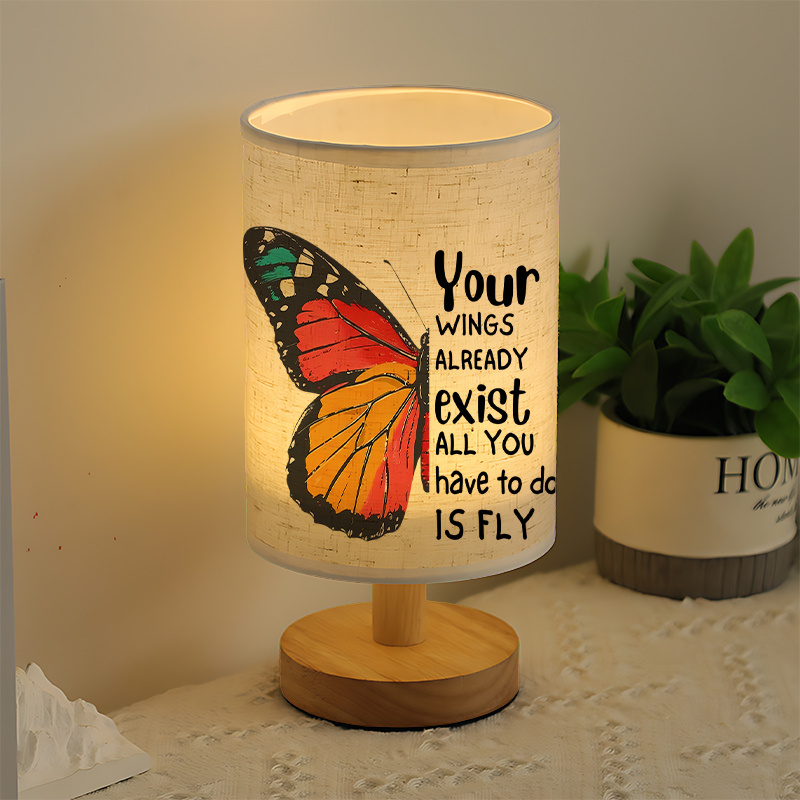 Modern USB-Powered Linen Table Lamp with & Inspirational Quote Design