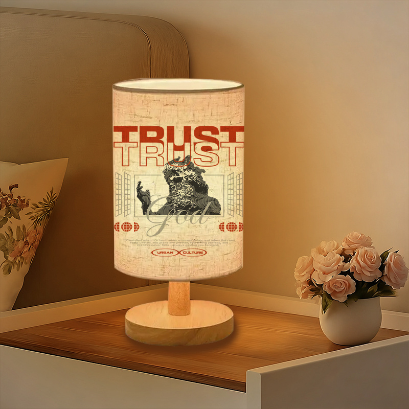Modern USB-Powered Linen Table Lamp with Asian-Inspired Dragon & Trust Design
