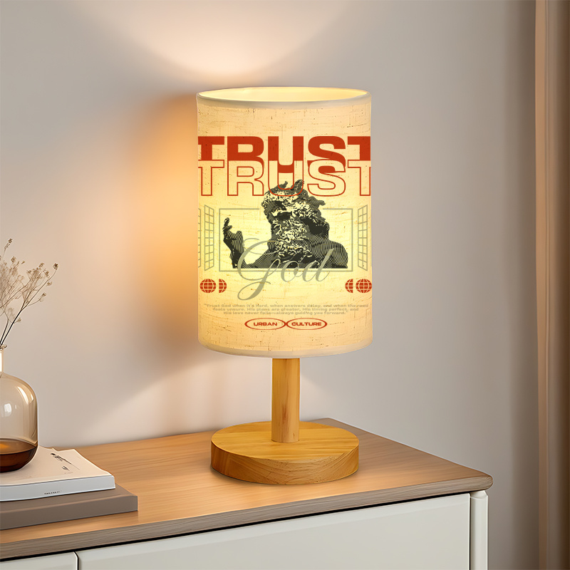Modern USB-Powered Linen Table Lamp with Asian-Inspired Dragon & Trust Design