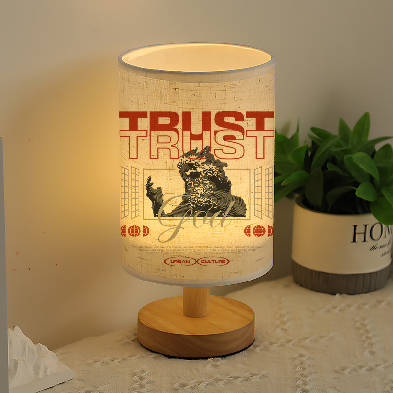 Modern USB-Powered Linen Table Lamp with Asian-Inspired Dragon & Trust Design