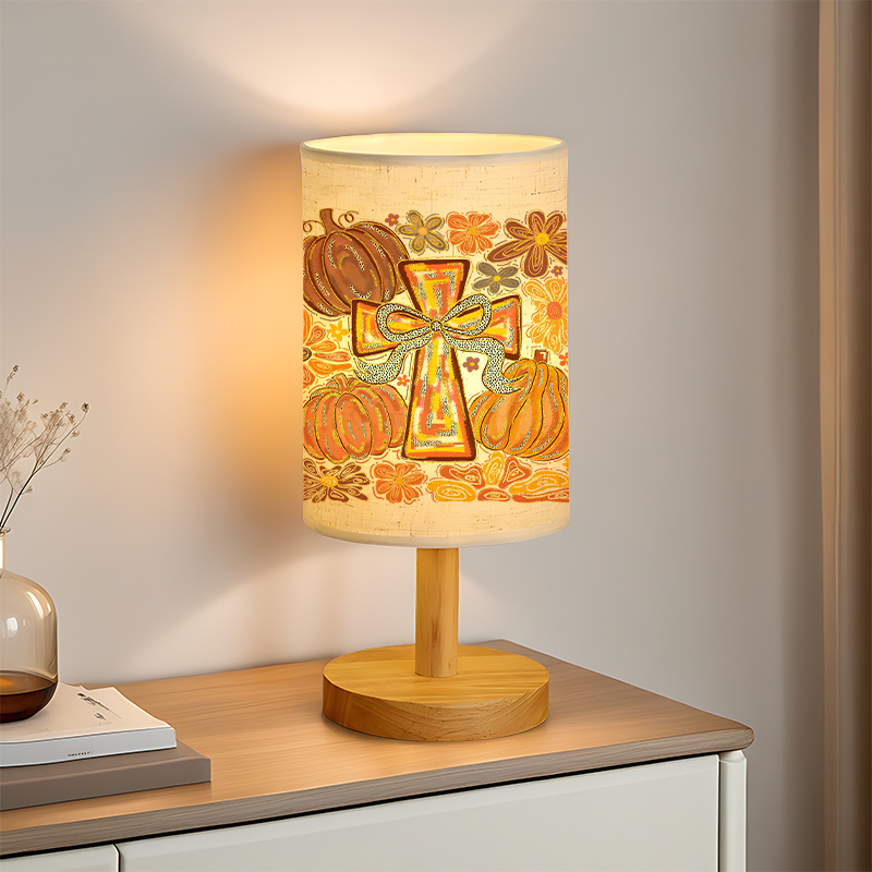 Modern USB-Powered Linen Table Lamp with Floral Pattern & Warm Light