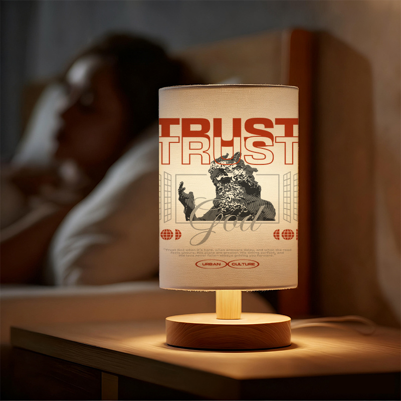 Modern USB-Powered Linen Table Lamp with Asian-Inspired Dragon & Trust Design