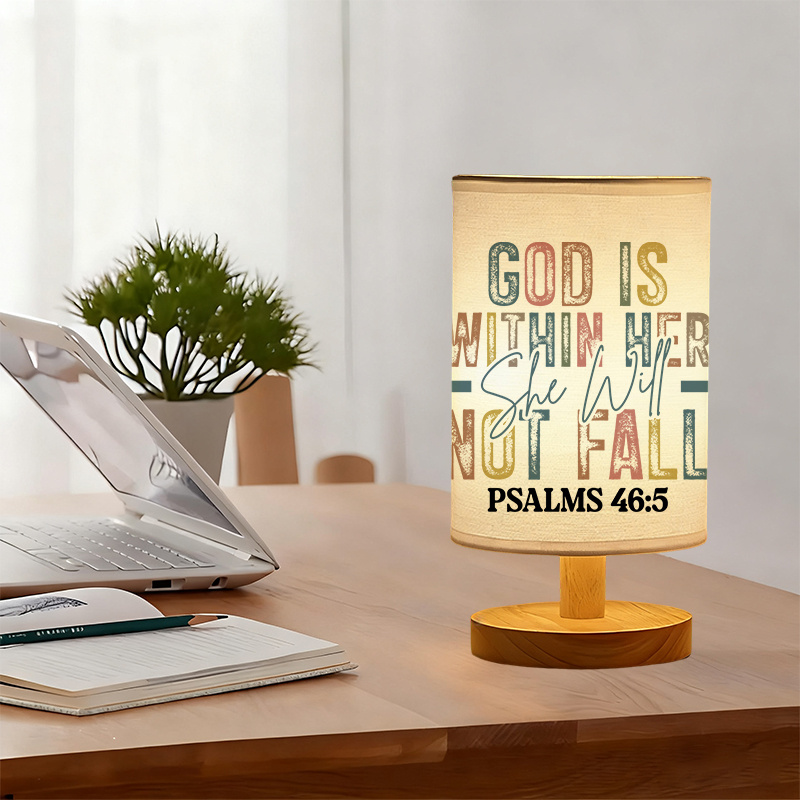 Modern USB-Powered Linen Table Lamp with Inspirational Bible Verse Design