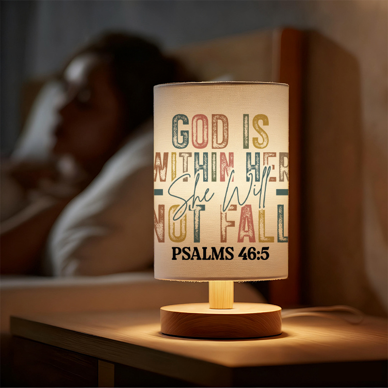 Modern USB-Powered Linen Table Lamp with Inspirational Bible Verse Design