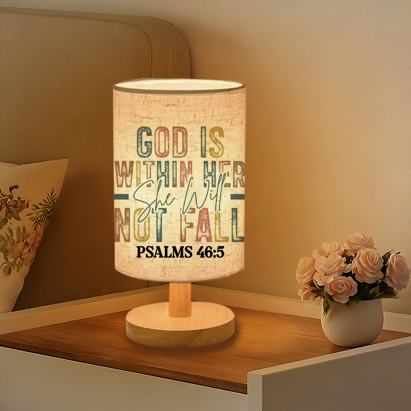 Modern USB-Powered Linen Table Lamp with Inspirational Bible Verse Design