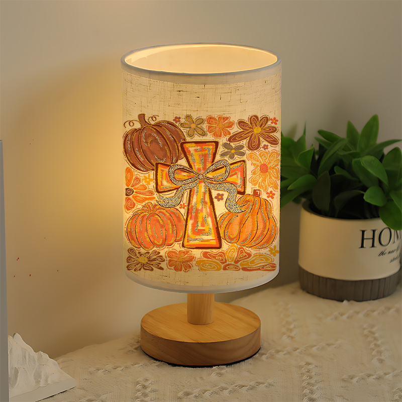 Modern USB-Powered Linen Table Lamp with Floral Pattern & Warm Light